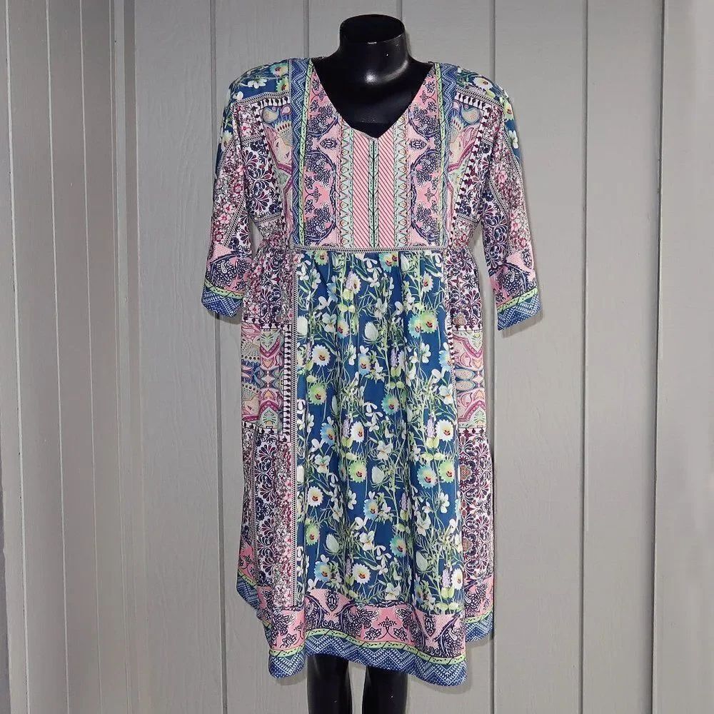 MISSLOOK Boho Pink and Blue Dress